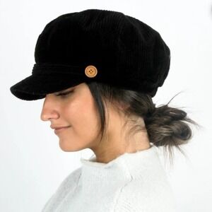DAVID and YOUNG Black Corduroy Paper Boy Hat One Size Fits Most Accent Button